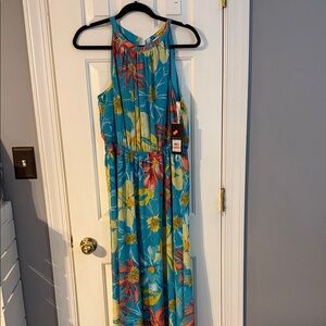 NWT Nine West Sleeveless Floral Maxi Dress in Teal Blue Size 10